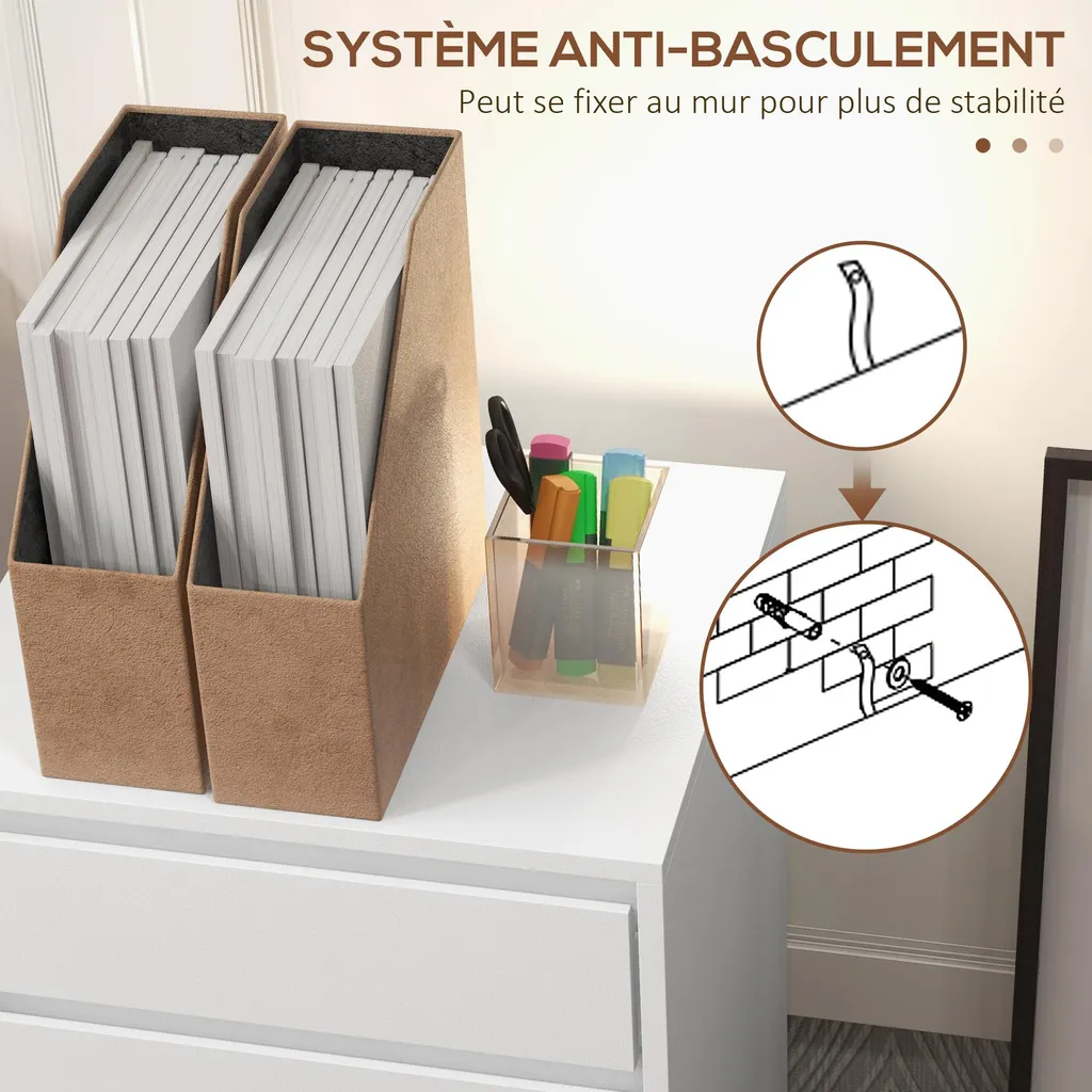 HOMCOM Caisson de Bureau à Roulettes 4 Tiroirs en Bois Blanc Aspect Chêne