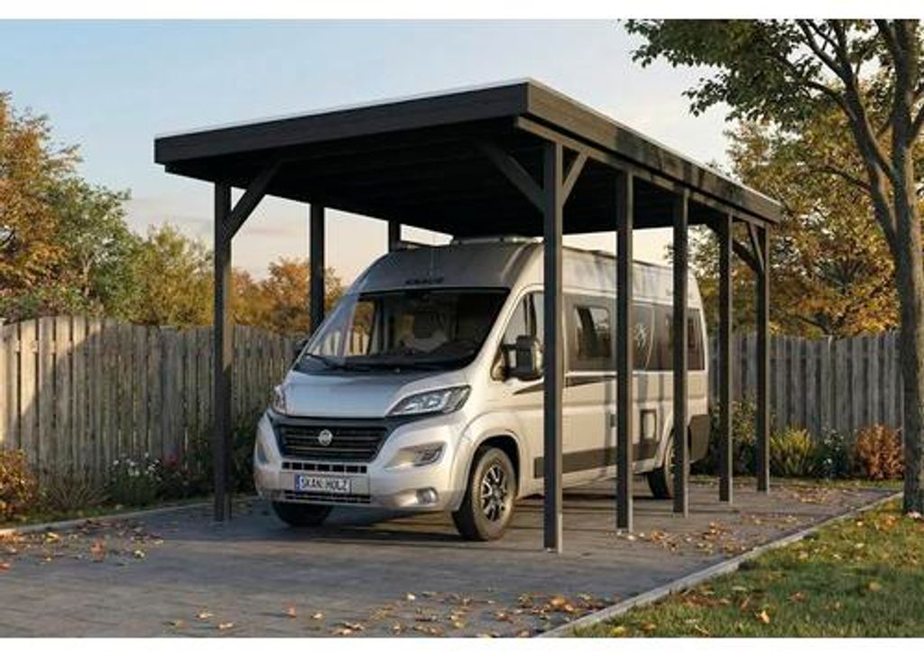 Carport für Wohnmobil, Einzelcarport SKAN HOLZ Friesland inkl. Pfostenanker 402 x 708 cm anthrazit
