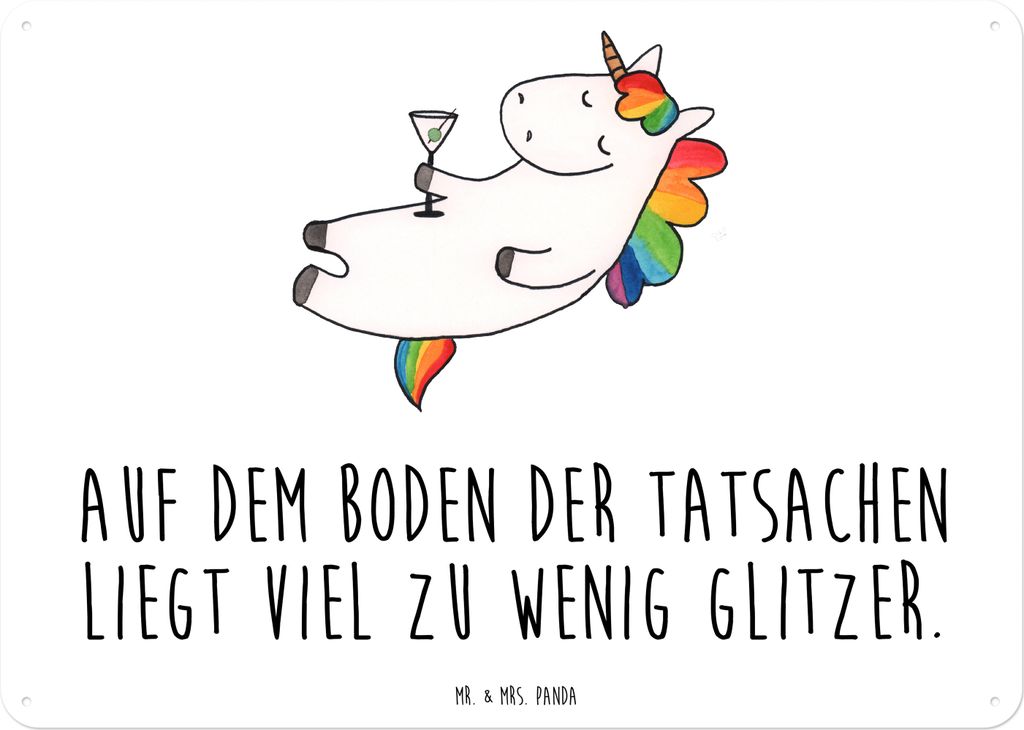 Mr. & Mrs. Panda tafel Einhorn Cocktail DIN A3 - Weiß - Geschenk, Retro Blechschild, Einhörner, Unicorn, Blechtafel, Geburtstag, Schild, Türschi...