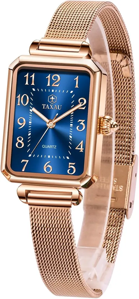 Orologio da donna Orologio da polso quadrato da donna con bracciale in acciaio inox a maglie Orologio rettangolare da donna Moda orologio da polso da donna Rosegold impermeabile elegante orologio al quarzo - 1