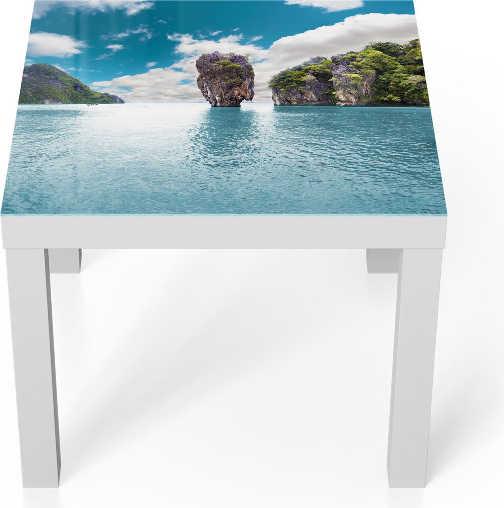 DEQORI Couchtisch 55x55 cm Weiß 'Paradiesisches Thailand' Glas Beistelltisch
