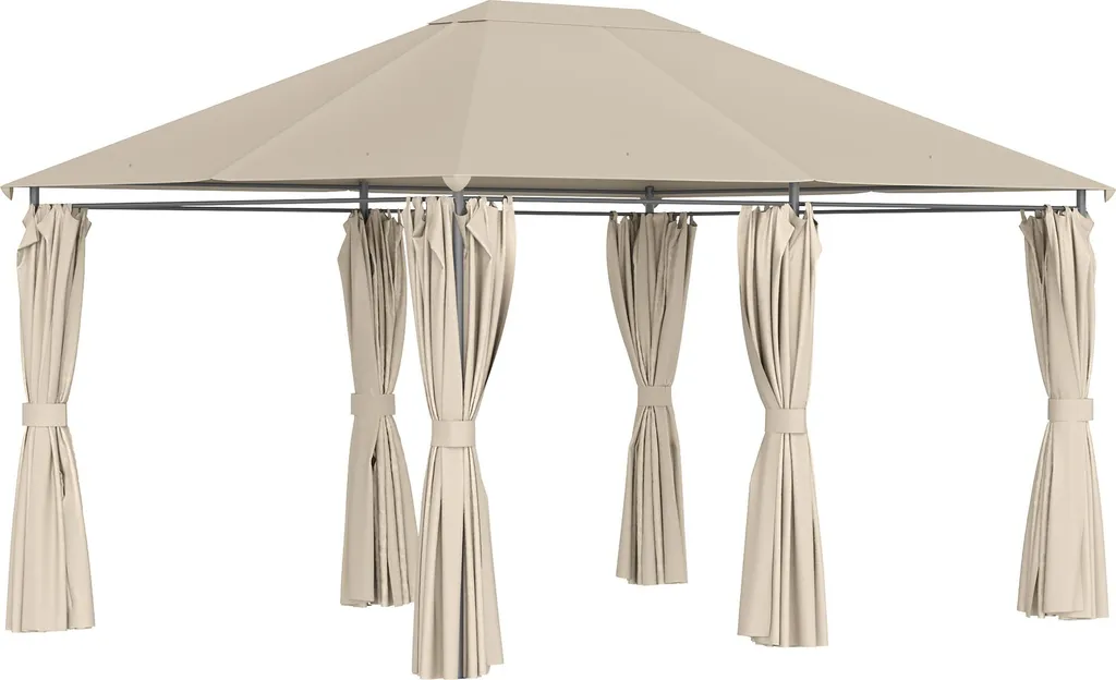 Tonnelle Pavillon Double Toit Ventilé avec Rideaux Amovibles 12m²