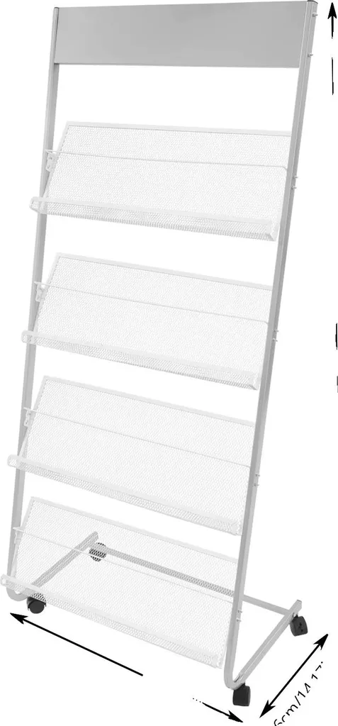 Rangement magazines 4 niveaux argenté pour organiser bureau et accueil