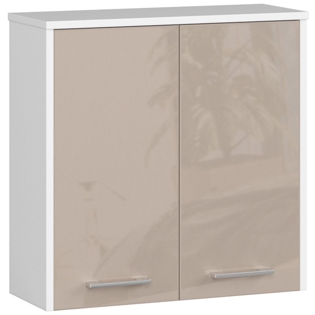 Badezimmerschrank FIN W60 B30 x H60 x T22,5 cm Farbe: Weiß Beige Glänzend