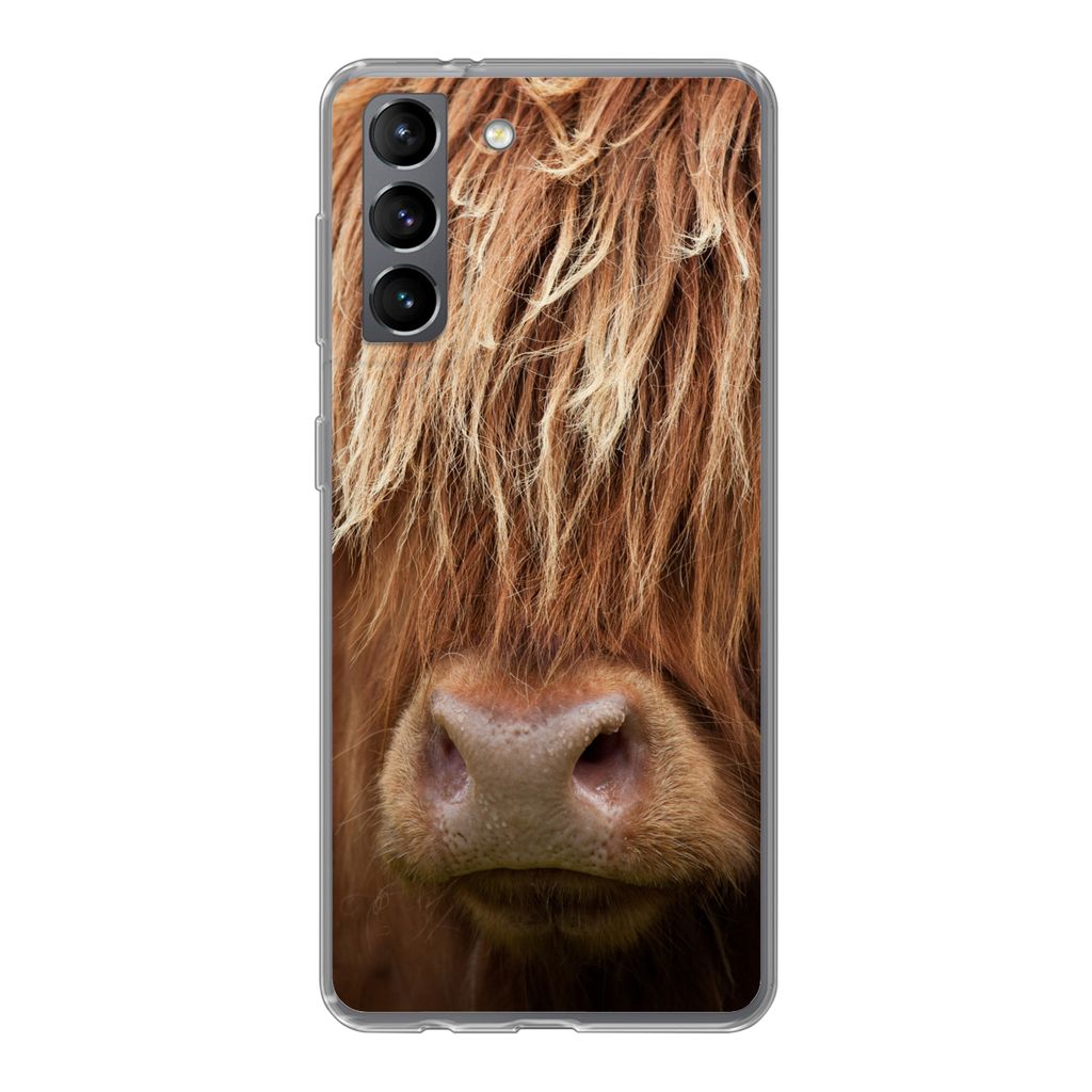 MuchoWow Handyhülle Schutzhülle Hülle für Samsung Galaxy S21 Schottischer Highlander - Nase - Haare Silikon Softcase Handy Hülle - Softcase