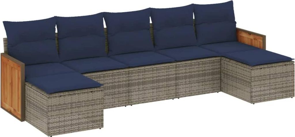 7-teiliges Gartensofa-Set mit Kissen, grau, Polyrattan