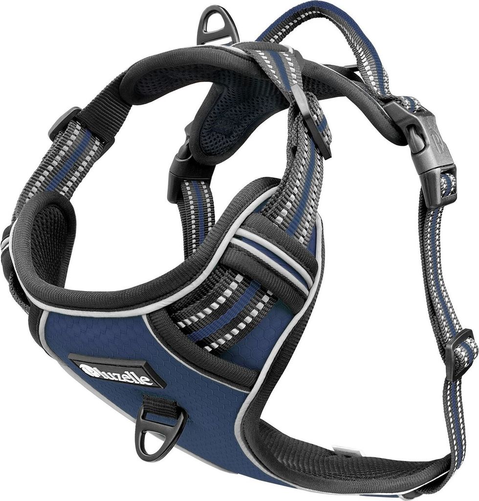 BLUZELLE Hundegeschirr Mittlere Hunde, Reflektor Brustgeschirr mit Griff & Tasche für GPS Tracker, Anti-Zug Hundeweste Hund-Warnweste Atmungsaktiv...