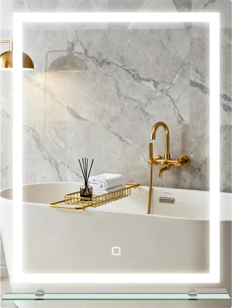 Miroir de Salle de Bain LED 60x80 cm avec Tablette en Verre et Tactile