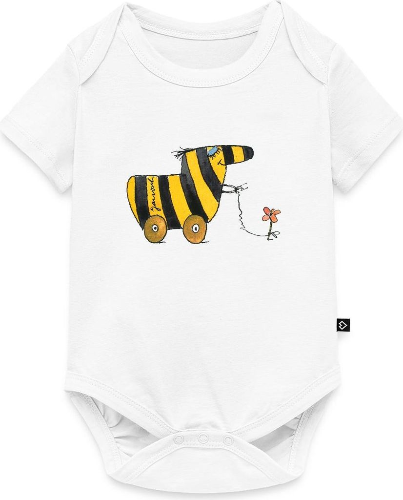 Spreadshirt Janosch Große Tigerente Mit Blume Kurzarm Tages Baby Body, 62 (2-3 M.), Weiß