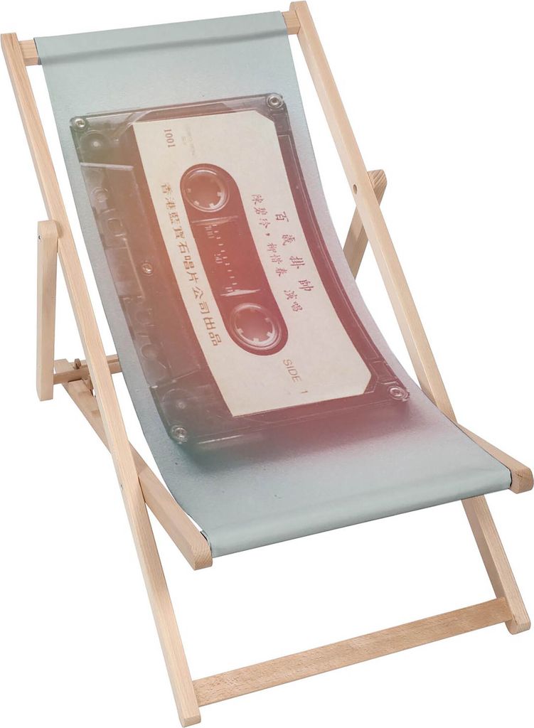 Dreamroots Liegestuhl klappbar Holz bis zu 130 kg, Sonnenliege klappbar mit 3-stufiger Neigungsregulierung der Rückenlehne, Old Music Cassette