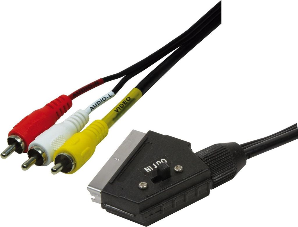 LogiLink Scart - RCA, 2m, 2 m, SCART (21-pin), 3 x RCA, Schwarz, Polyvinylchlorid (PVC), Männlich/Männlich