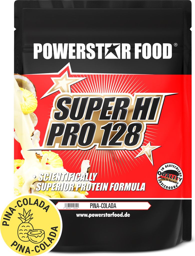 Powerstar SUPER HI PRO 128 | Mehrkomponenten Protein-Pulver 1kg | Höchste Biologische Wertigkeit | Protein-Shake zum Muskelaufbau | Pina Colada