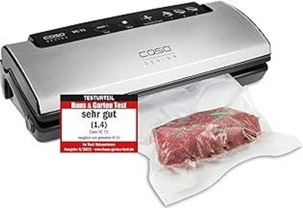 CASO VC15 Vakuumierer – Vakuumgerät, Testurteil , Lebensmittel bleiben vakuumiert bis zu 8x länger frisch, separate Schweißfunktion, inkl. 10 ...