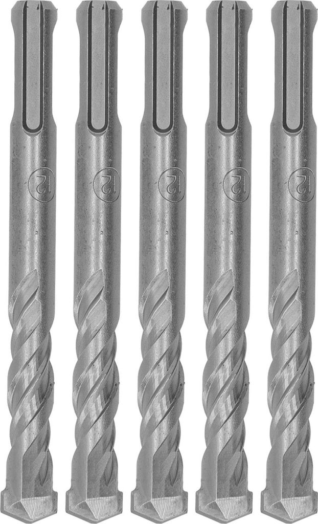 5-teiliger Bohrhammer-Bohrer mit Hartmetallspitze, spiralförmig, 2 Schneiden, Schlagbohrer für Ziegel und Stein, 110 mm, 12 mm/0,47 Zoll öffnung...