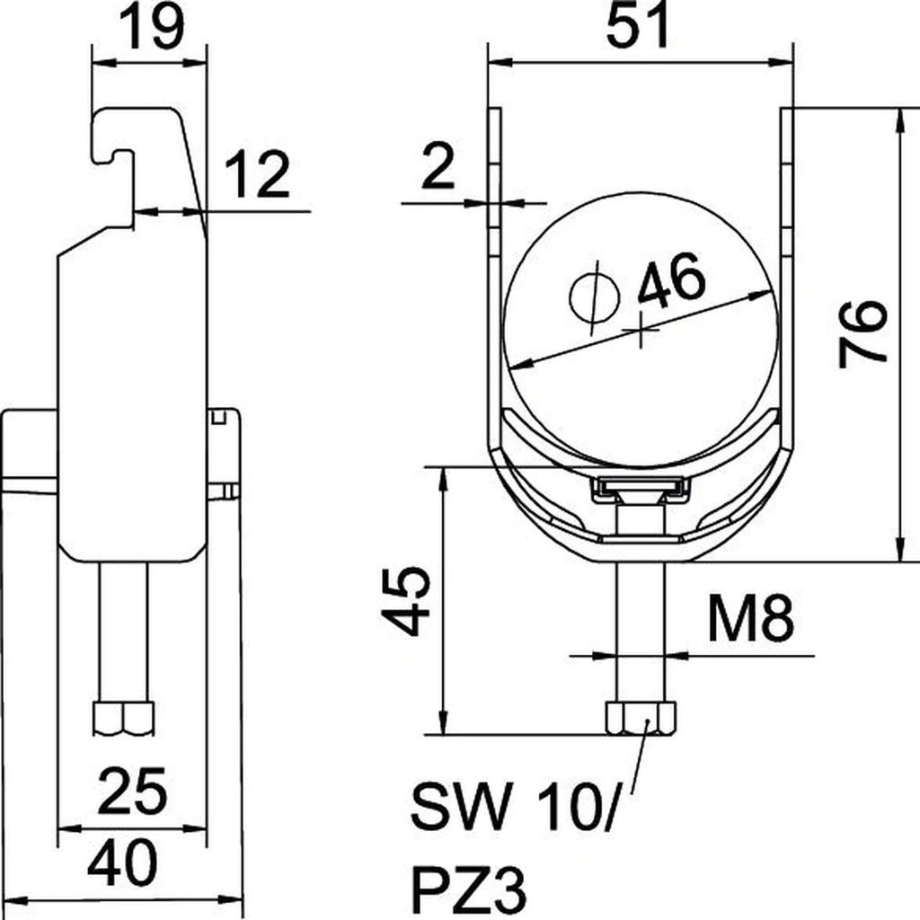 OBO svorková spona, 2056, 40–46 mm, oceľ, žiarovo Obrázok produktu 