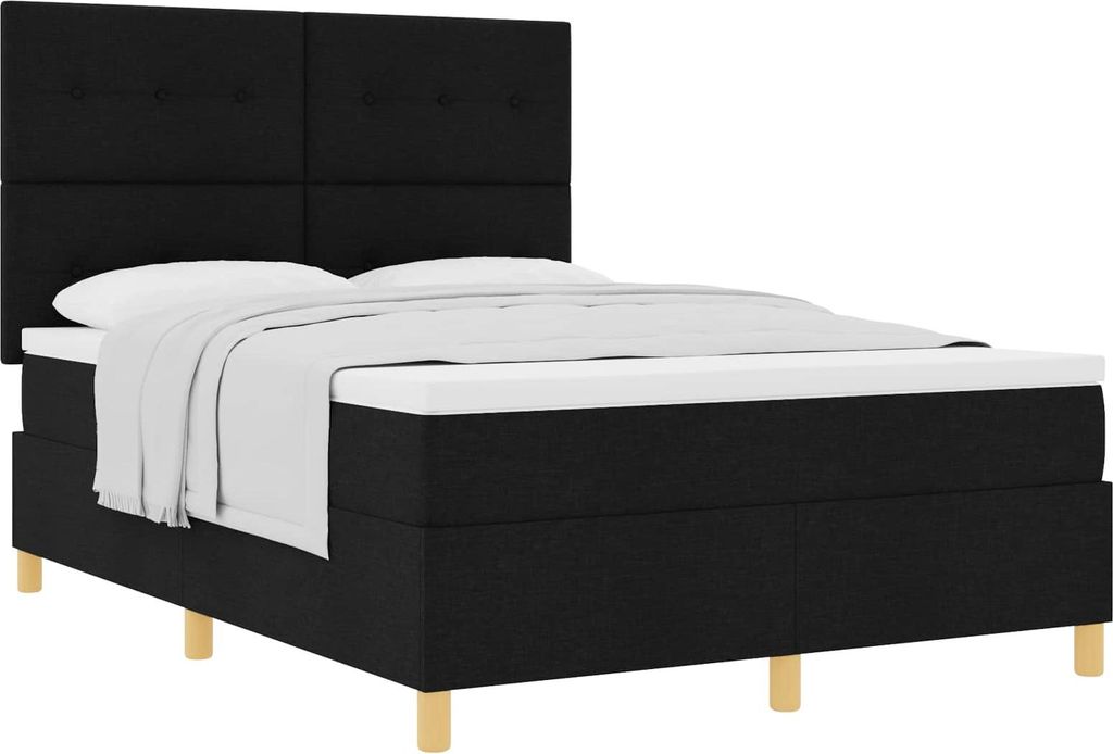 vidaXL Boxspringbett mit Matratze Schwarz 140 x 200 cm Stoff