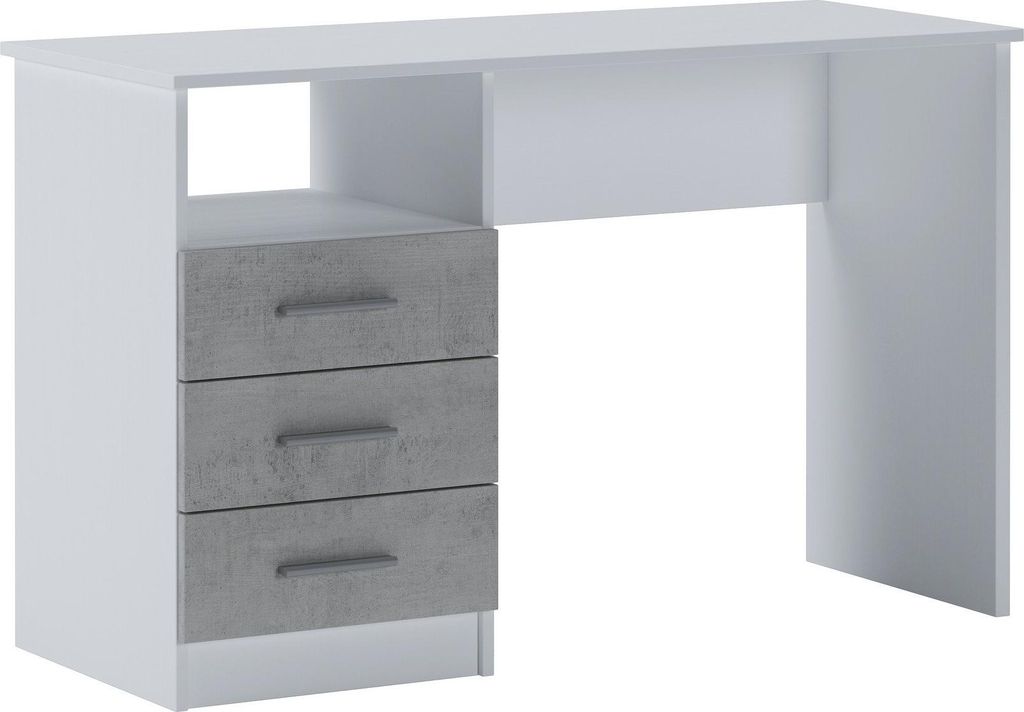 Schreibtisch Dabdellaou, Mehrzweckschreibtisch, Bürotisch für PC, Eckschreibtisch, 120x48h75 cm, Weiß und Zement