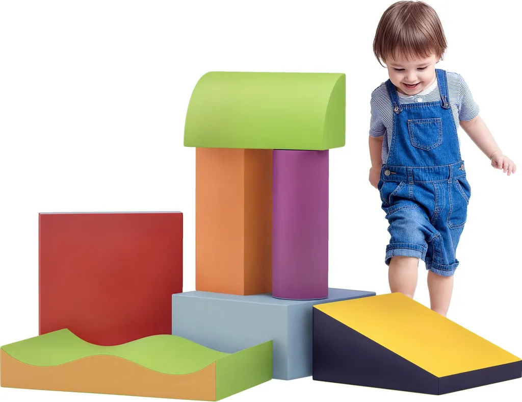 HOMCOM 7PCS Parcours Motricité Bébé en Mousse EPE, Jouets Éducatifs, Multicolore