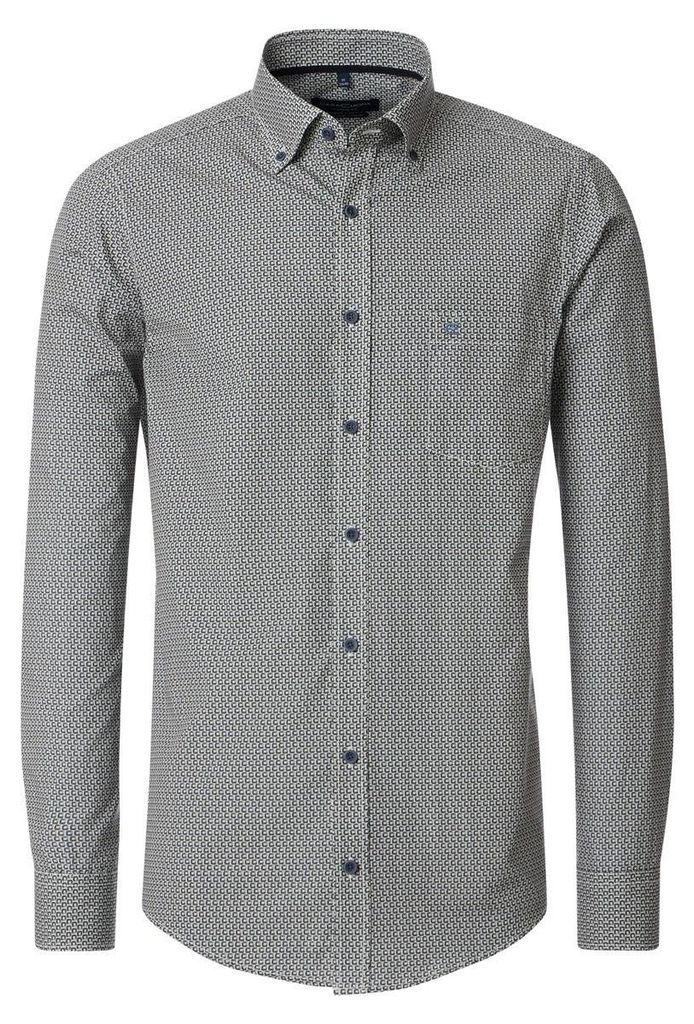 CASAMODA Herren Freizeithemd Langarm Button-Down Casual Grün gemustert XL