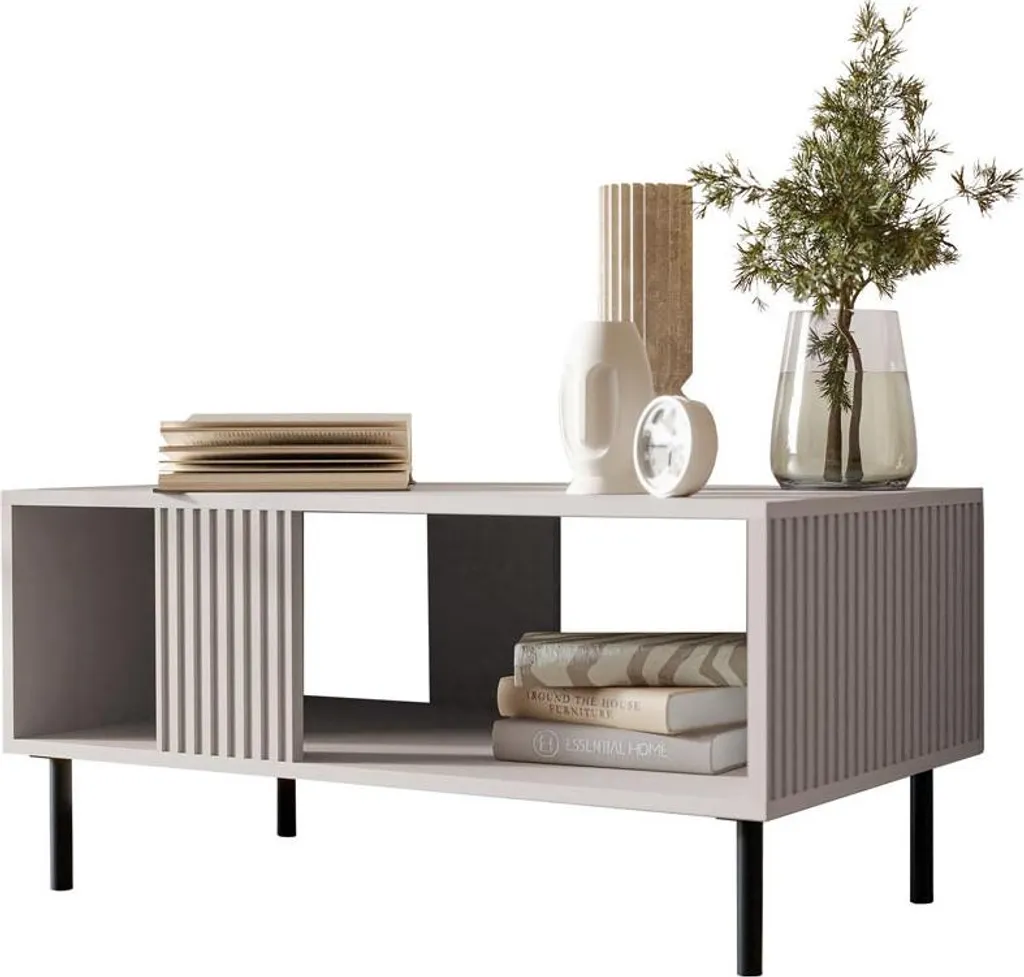Table basse rectangulaire Timote avec étagère de rangement tons écrus - 3