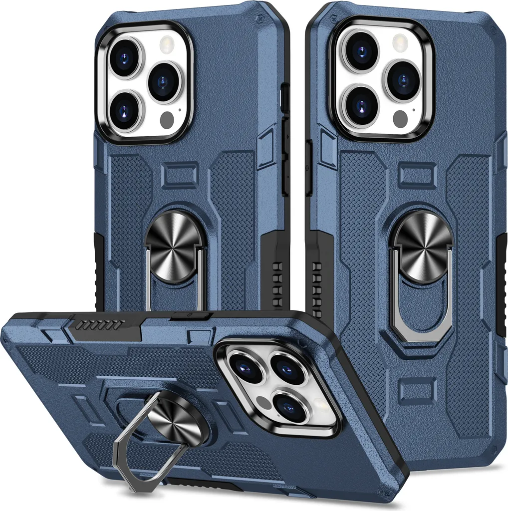 Custodia iPhone 15 Pro Max Blu con Anello: Protezione Antishock Totale