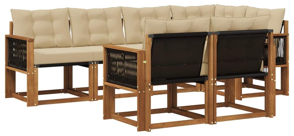 vidaXL Outdoor-Sofagarnitur mit Kissen 7 pcs Natur und Beige