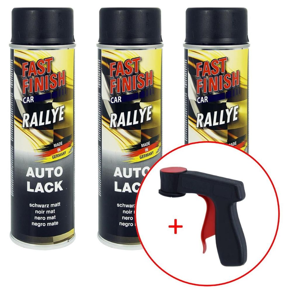 FastFinish Fast Finish Rallye Lack schwarz matt 3x 500 ml. + 1 Spraydosen Handgriff