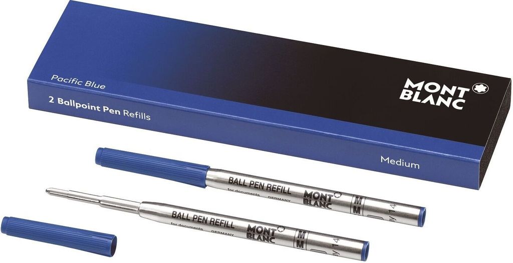 A box of Montblanc ballpoint pen refills in Pacific Blue.