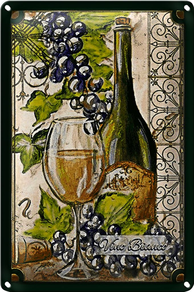 Blechschild Kunst 18x12cm Stillleben Vino Bianco Weißwein