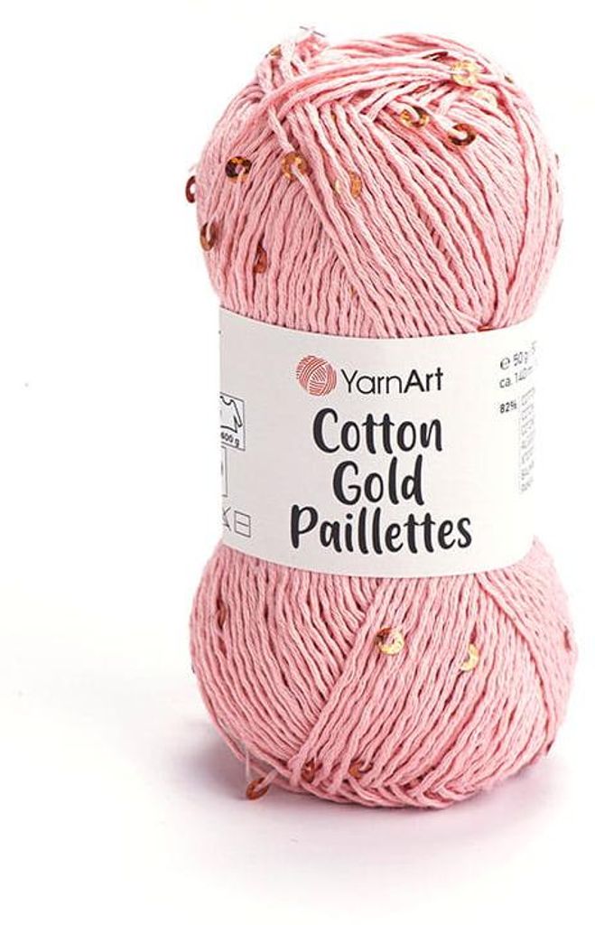 YarnArt Baumwolle Gold Paillettes 7108 Rosa Paillettengarn Produktbild 