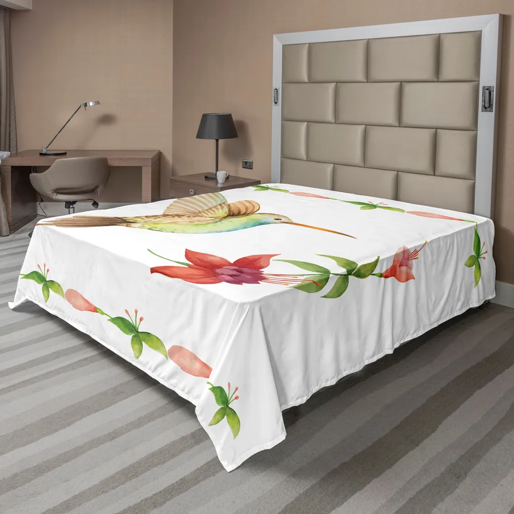 Drap Plat Aquarelle Colibri 244x205cm - Déco Lit Douce et Confortable