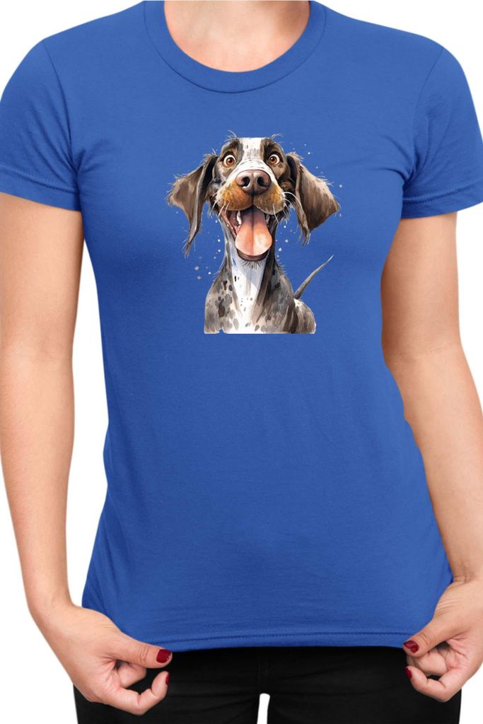 Damen T-Shirt Funny Dogs Breeds German Pointer Dog Breed, Lady L / Blau