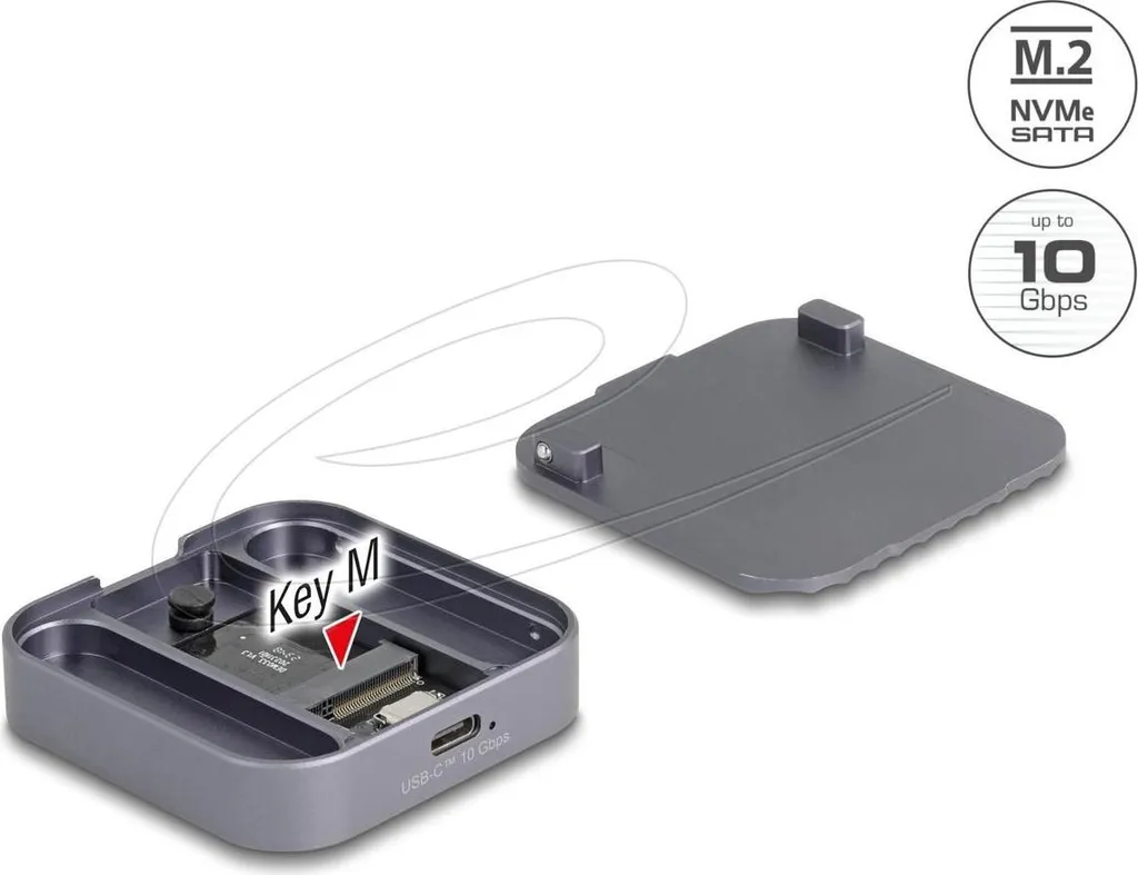 Boîtier M.2 NVMe SATA Magnétique Delock USB Type-C 10Gbps Noir Métal