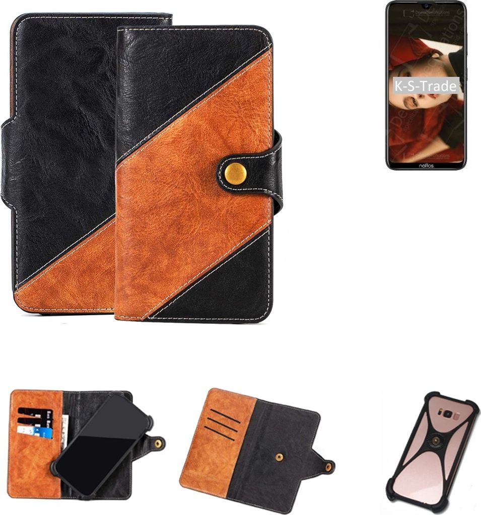 K-S-Trade Handyhülle Schutzhülle Bookstyle Case Wallet-Case kompatibel mit TP-LINK Neffos X20 Handy Cover Bumper Klapphülle schwarz hellbraun 1x