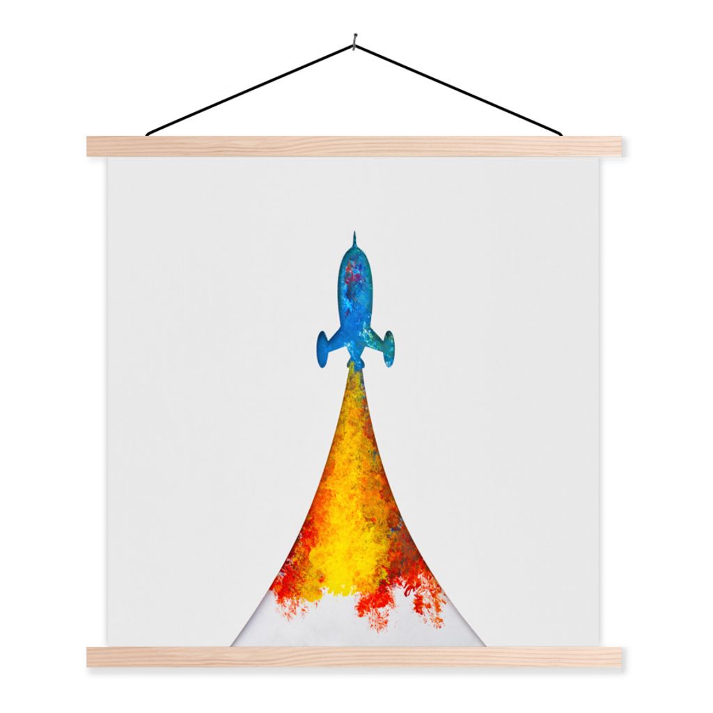 MuchoWow Textilposter Illustration - Rakete - Kinder - Malen 60x60 cm mit holzfarbenen Rahmen - Wanddekoration
