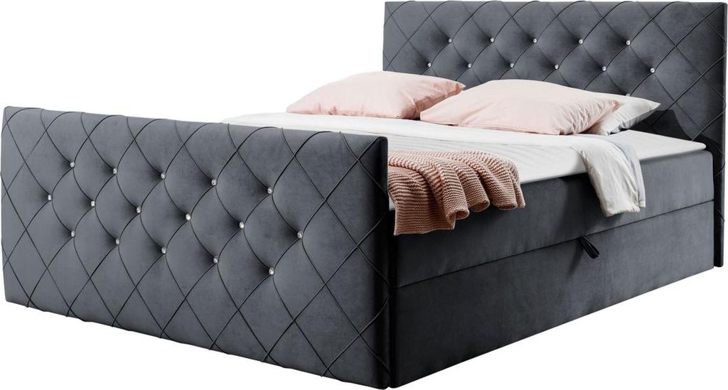 MIRJAN24 Boxspringbett Malaga, Moderne Doppelbett mit zwei Bettkästen, Schlafzimmer (Amor Velvet 4321, Größe: 140x200 cm)