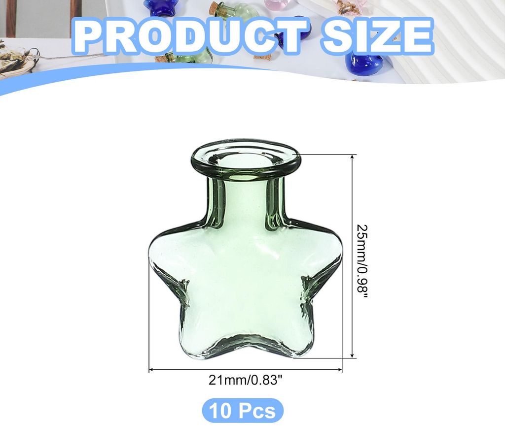 10 Stš¹ck Mini-Glasflaschen-Anh?nger, 0,01 Unzen/0,5 ml Sternf?rmige kleine Glasgl?ser mit Korken Stopfen Wunschflaschen fš¹r DIY Basteln Party...