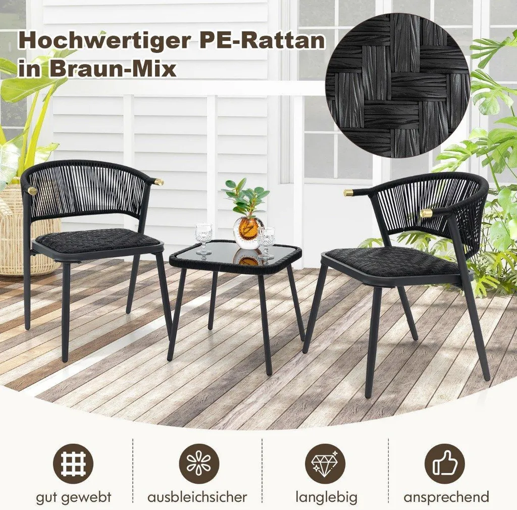 Salon de jardin rotin marron résistant aux UV pour balcon et patio