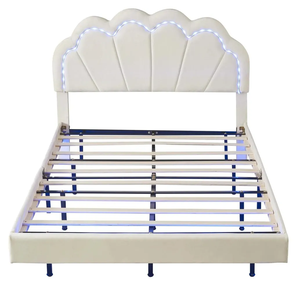 Lit 140x200 cm confortable pour chambre d'adulte tête de lit LED fleur