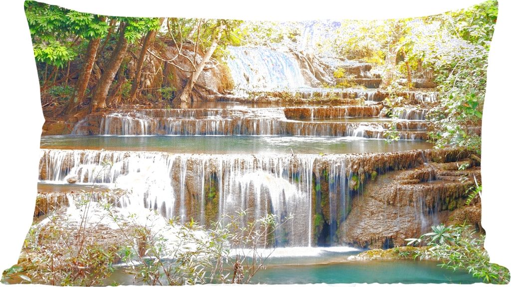 MuchoWow Zierkissen Sofakissen Wohnzimmer Dekokissen 50x30 cm Sonne - Wasserfall - Landschaft - Wohnzimmerdekoration - Polster mit Photo