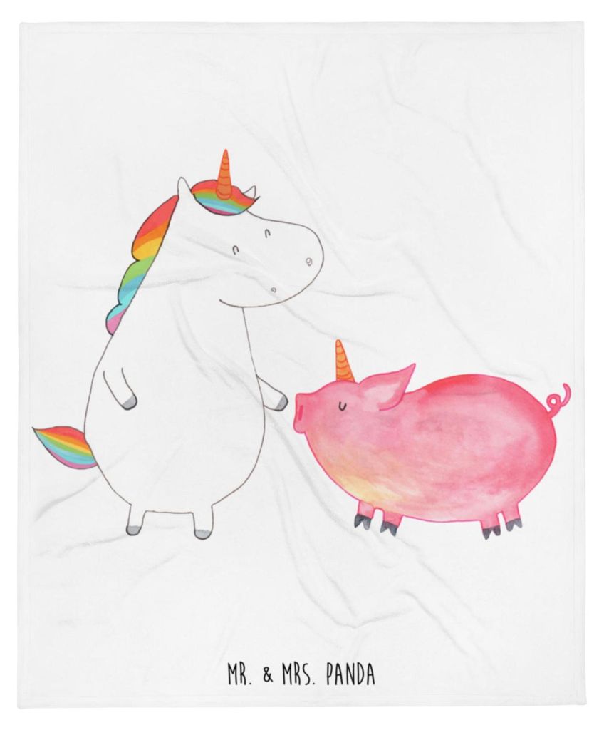 Mr. & Mrs. Panda Plaid Einhorn Schwein - Weiß - Geschenk, Tagesdecke, Einhörner, Wohndecke, Bettdecke, Unicorn, Kuscheldecke, Decke, Schweinchen,...