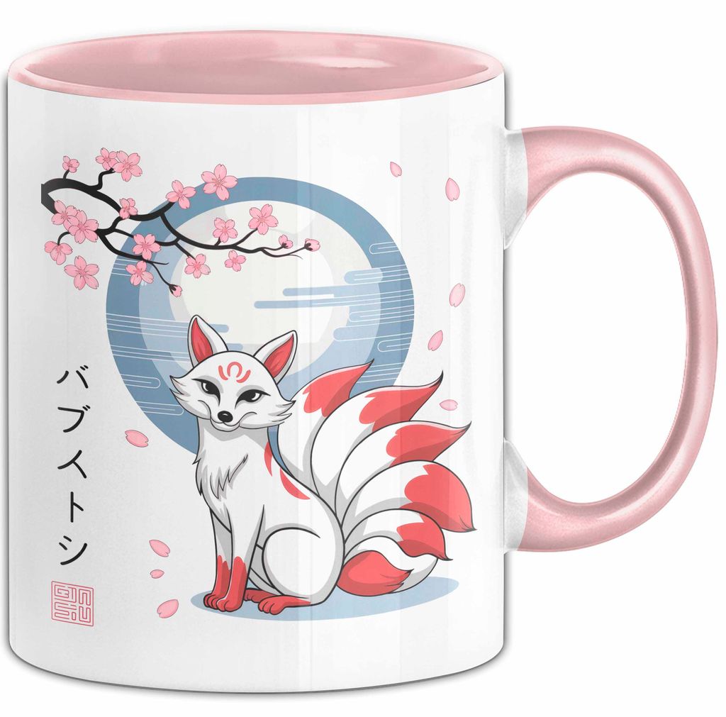 Fuchs Tierliebhaber Tasse Geschenk Lustige Geschenkidee Spruch Japanischer Kitsune Fuchs (Rosa)