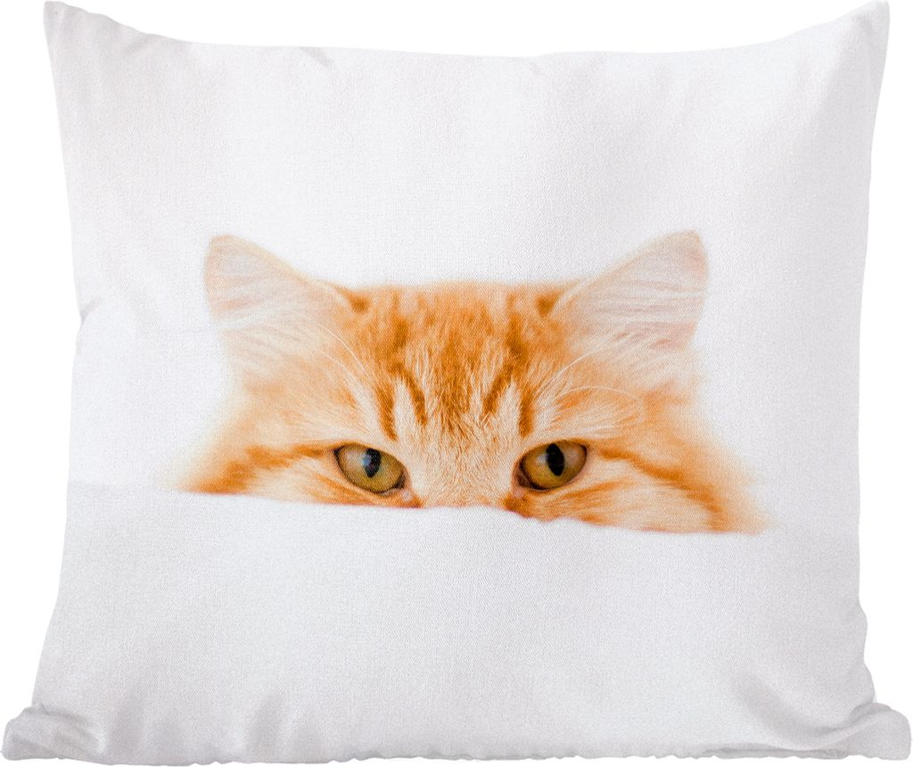 MuchoWow Zierkissen Sofakissen Wohnzimmer Dekokissen 60x60 cm Katze - Rot - Weiß - Mädchen - Jungen - Kind - Sitzfläche - Foto Polster