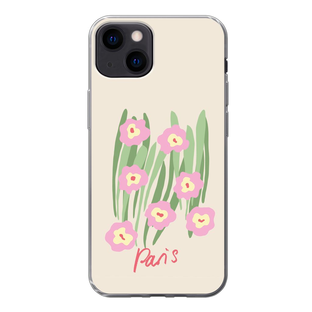 MuchoWow Handyhülle Schutzhülle Hülle für iPhone 13 Blume - Rosa - Gras Silikon Softcase Handy Hülle - Karteninhaber