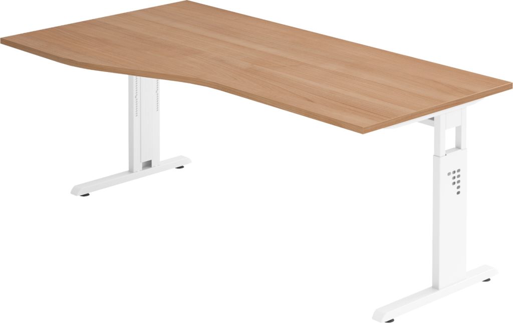 bümö Schreibtisch Serie-O - Nachbildung: Nussbaum, Größe: 180 x 100 cm, Gestell: Weiß