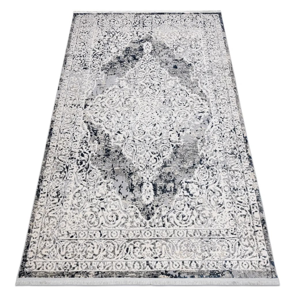 Tapis à pompons Moderne REBEC 51122A en coton recyclé crème bleu 80x150