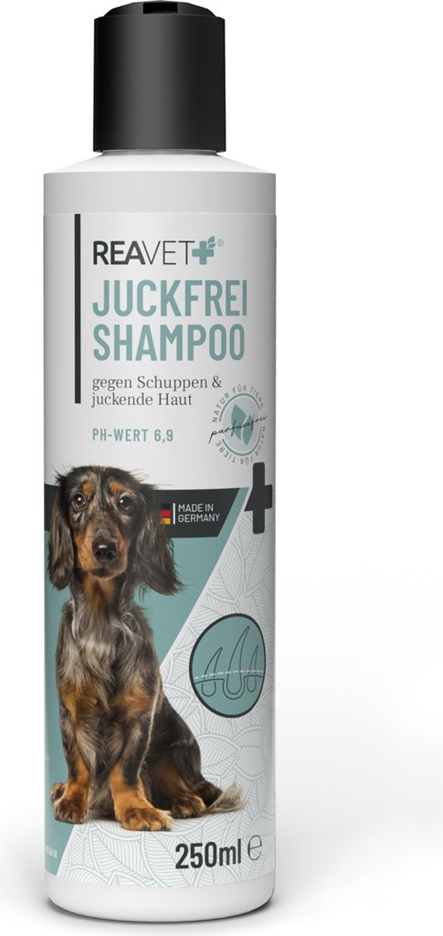 REAVET Hundeshampoo gegen Schuppen & Juckreiz 250ml, bei Hautirritationen, trockene Sensible Haut, Rückfettend für Fellglanz ohne Duftstoffe, Ant...