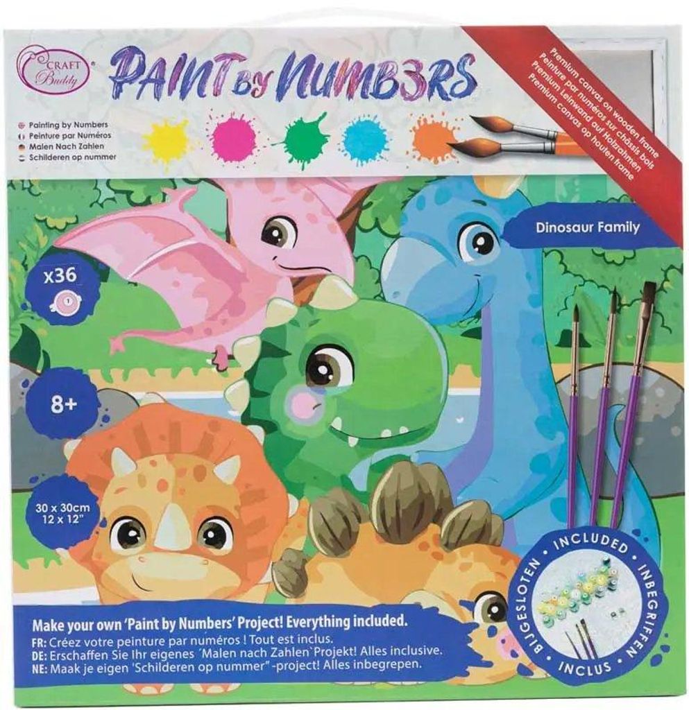 Craft Buddy Malen nach Zahlen Dinosaurier Familie 30x30cm Acryl Set