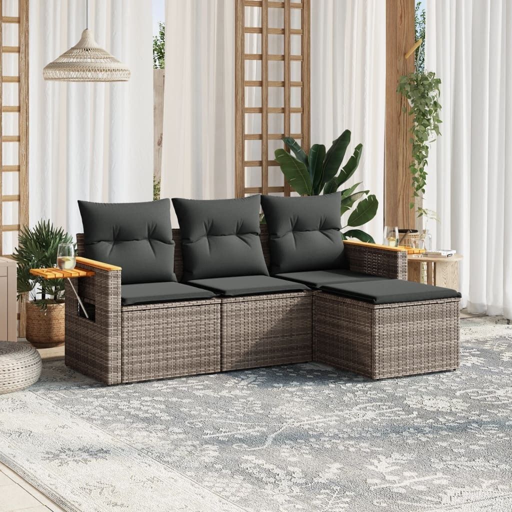 Maison Exclusive - 4-tlg. Garten-Sofagarnitur mit Kissen Grau Poly Rattan