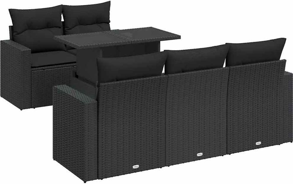 6-tlg. Garten-Sofagarnitur mit Kissen Schwarz Poly Rattan